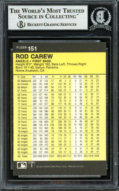 Rod Carew Autographed 1986 Fleer Card #151 California Angels Beckett BAS Stock #193245