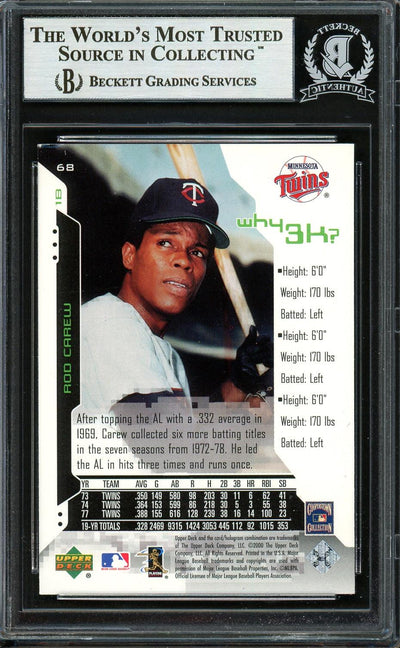 Rod Carew Autographed 2000 Upper Deck Hitters Club Card #68 Minnesota Twins Beckett BAS #12754026