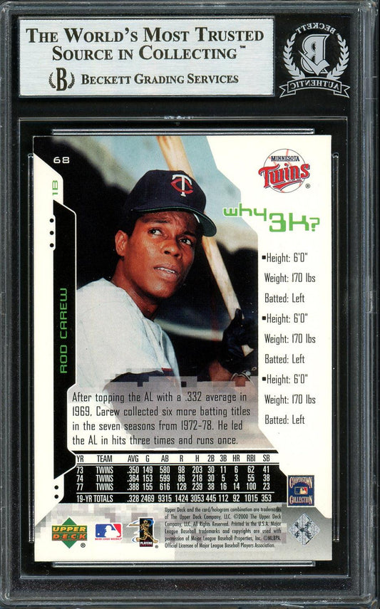 Rod Carew Autographed 2000 Upper Deck Hitters Club Card #68 Minnesota Twins Beckett BAS #12754029
