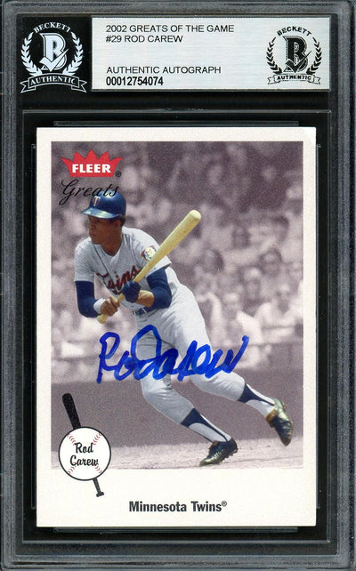 Rod Carew Autographed 2001 Fleer Greats Card #29 Minnesota Twins Beckett BAS #12754074