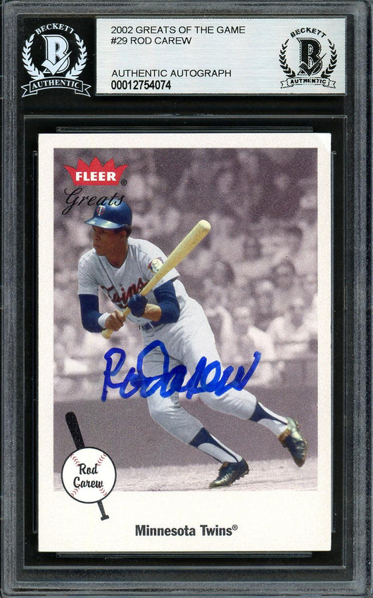 Rod Carew Autographed 2001 Fleer Greats Card #29 Minnesota Twins Beckett BAS #12754074