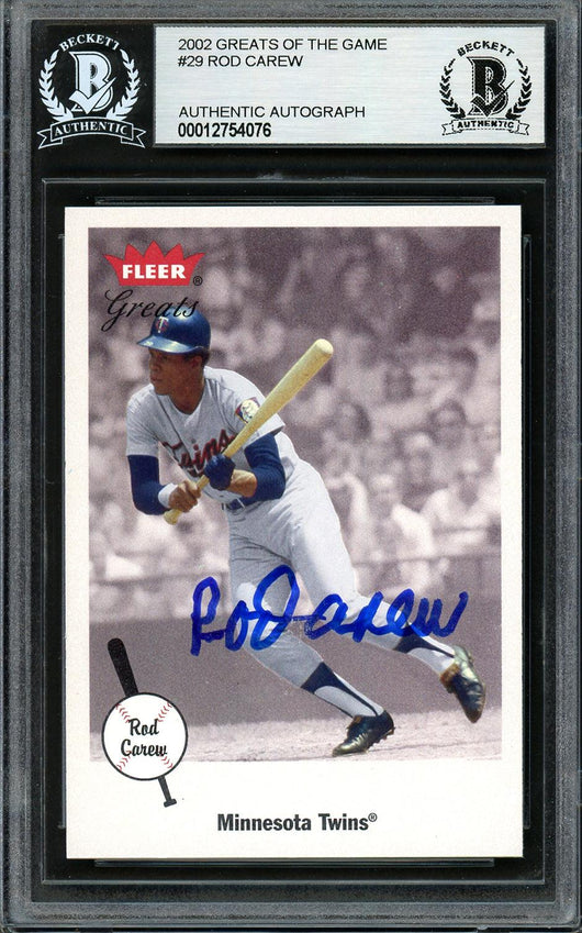 Rod Carew Autographed 2001 Fleer Greats Card #29 Minnesota Twins Beckett BAS #12754076