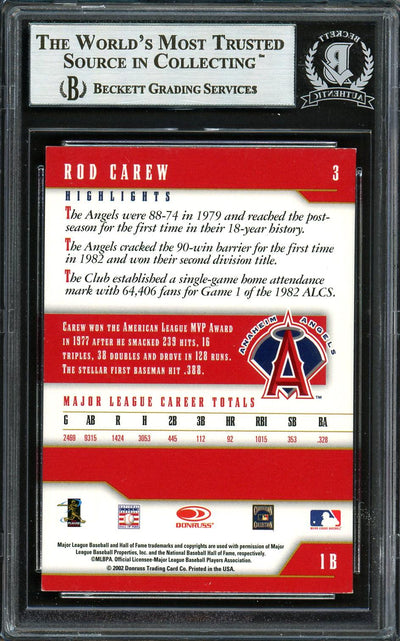 Rod Carew Autographed 2002 Donruss Team Heroes Card #3 California Angels Beckett BAS #12754113