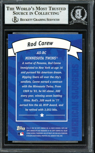 Rod Carew Autographed 2002 Topps American Pie Card #AS-RC Minnesota Twins Beckett BAS #12754122