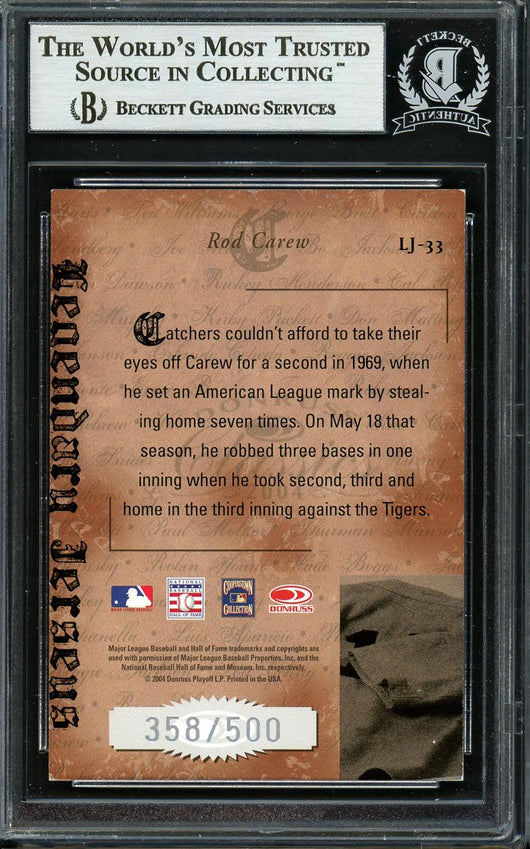 Rod Carew Autographed 2004 Donruss Classics Card #LJ-33 Minnesota Twins Beckett BAS #12754141