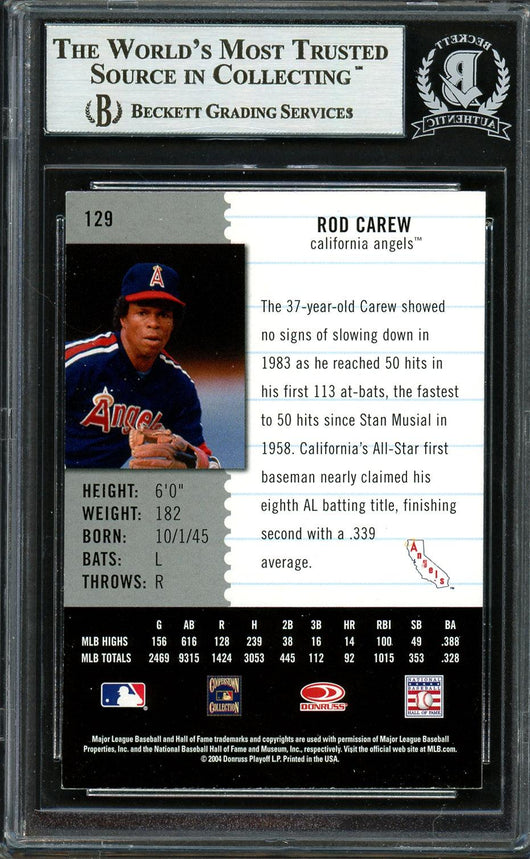 Rod Carew Autographed 2005 Leaf Century Card #129 California Angels Beckett BAS #12754150