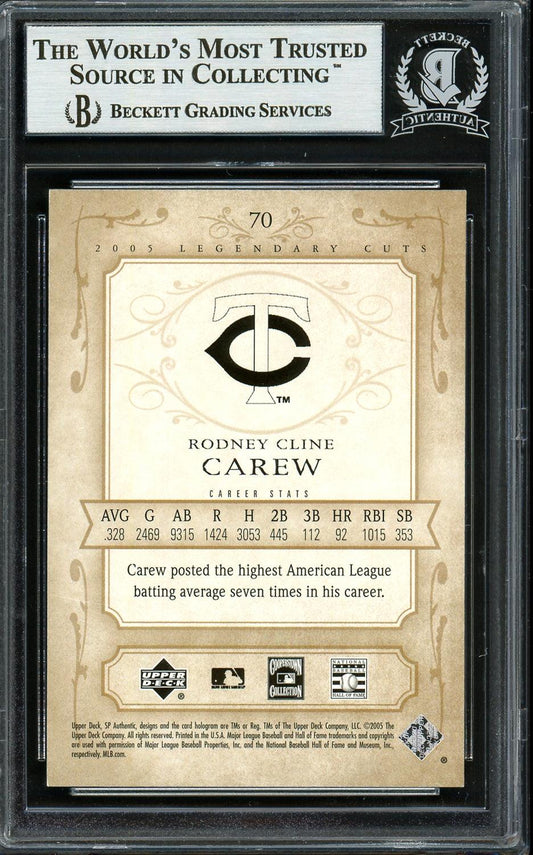 Rod Carew Autographed 2005 SP Legendary Cuts Card #70 Minnesota Twins Beckett BAS Stock #193313