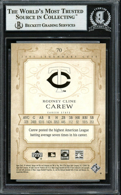 Rod Carew Autographed 2005 SP Legendary Cuts Card #70 Minnesota Twins Beckett BAS Stock #193313