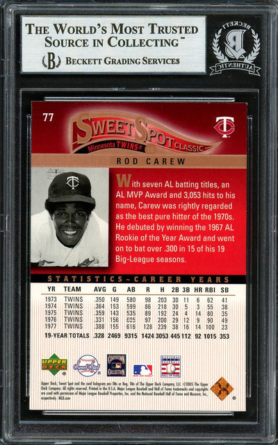 Rod Carew Autographed 2005 Upper Deck Sweet Spot Card #77 Minnesota Twins Beckett BAS #12754163