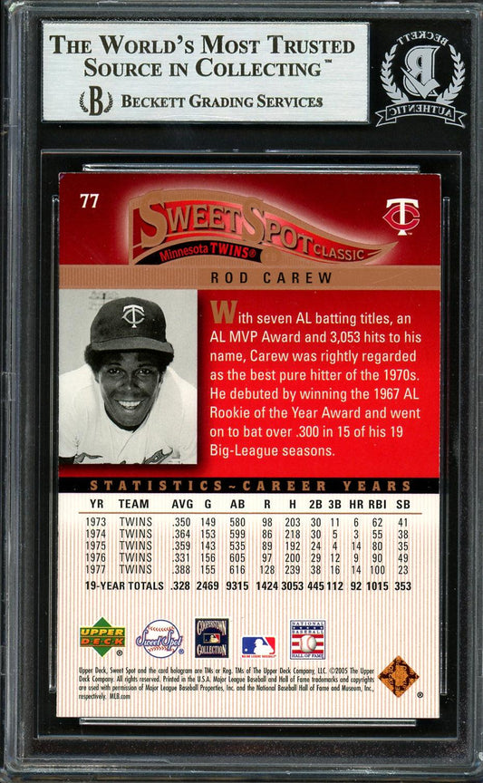 Rod Carew Autographed 2005 Upper Deck Sweet Spot Card #77 Minnesota Twins Beckett BAS #12754164