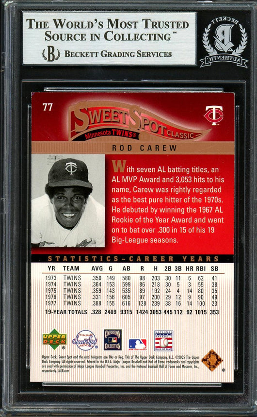 Rod Carew Autographed 2005 Upper Deck Sweet Spot Card #77 Minnesota Twins Beckett BAS #12754164
