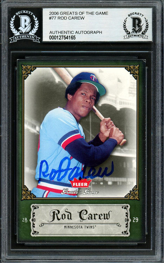Rod Carew Autographed 2006 Fleer Greats of the Game Card #77 Minnesota Twins Beckett BAS #12754165