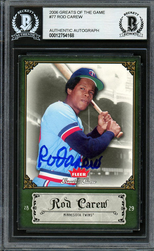 Rod Carew Autographed 2006 Fleer Greats of the Game Card #77 Minnesota Twins Beckett BAS #12754168
