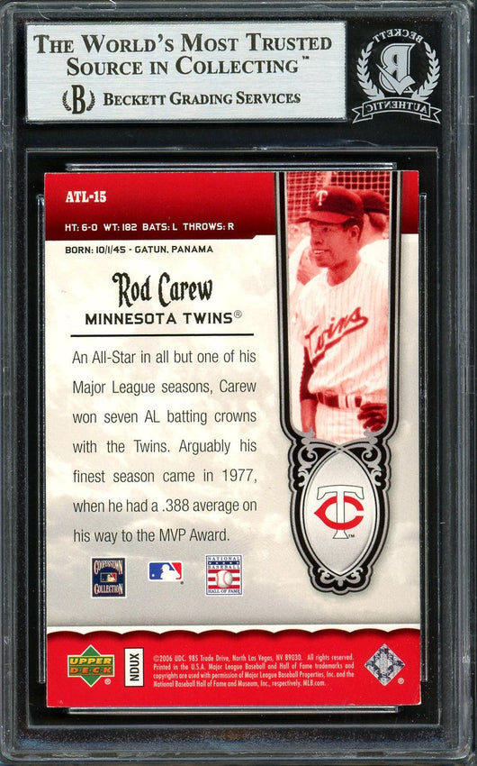 Rod Carew Autographed 2006 Upper Deck All Time Legends Card #ATL-15 Minnesota Twins Beckett BAS #12754169