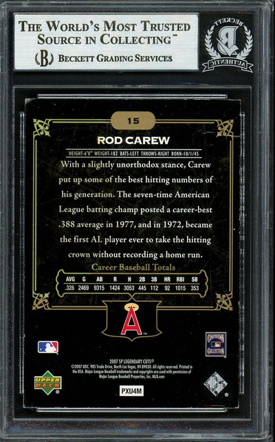 Rod Carew Autographed 2007 SP Legendary Cuts Card #15 California Angels Beckett BAS #12754173