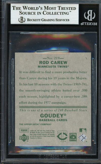 Rod Carew Autographed 2007 Upper Deck Goudey Card #219 Minnesota Twins Beckett BAS #12754194