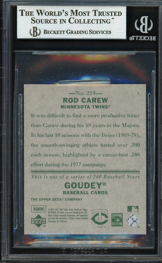 Rod Carew Autographed 2007 Upper Deck Goudey Card #219 Minnesota Twins Beckett BAS #12754194