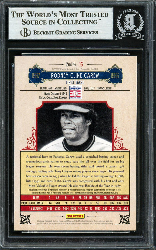Rod Carew Autographed 2012 Panini Cooperstown Card #16 Minnesota Twins Beckett BAS #12754212