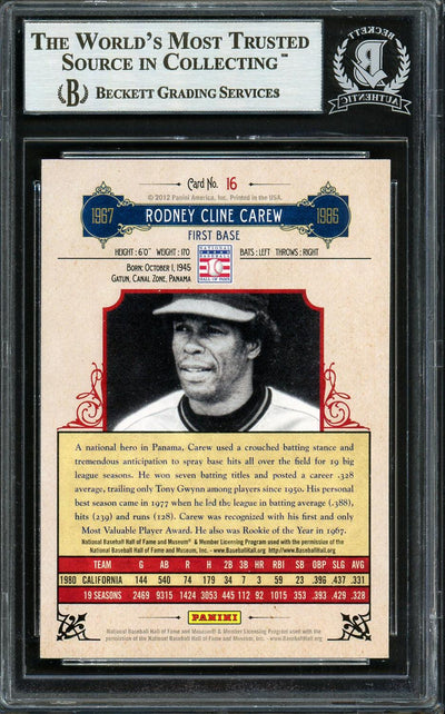 Rod Carew Autographed 2012 Panini Cooperstown Card #16 Minnesota Twins Beckett BAS #12754212