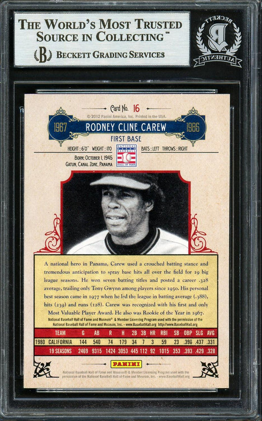 Rod Carew Autographed 2012 Panini Cooperstown Card #16 Minnesota Twins Beckett BAS #12754212