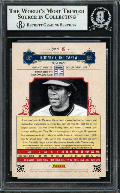 Rod Carew Autographed 2012 Panini Cooperstown Card #16 Minnesota Twins Beckett BAS #12754213