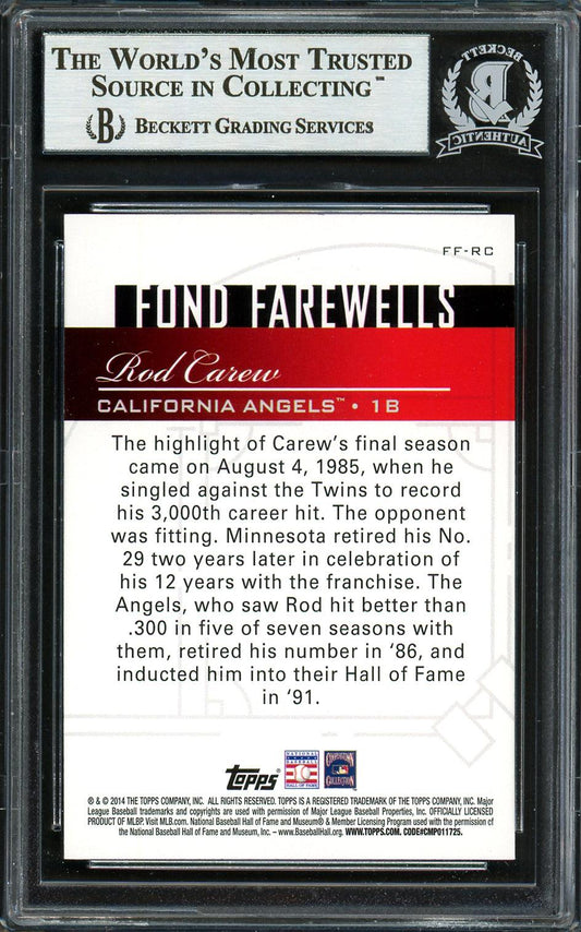 Rod Carew Autographed 2014 Topps Fond Farewells Card #FF-RC California Angels Beckett BAS #12754264
