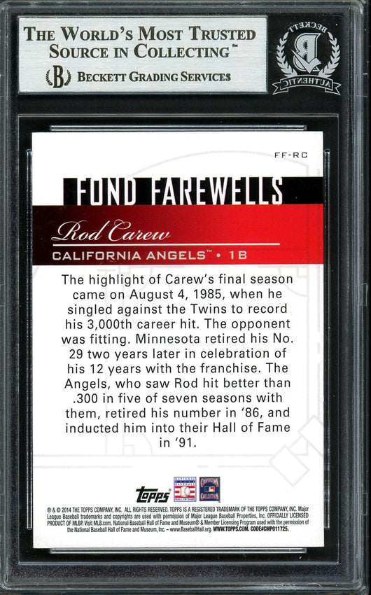 Rod Carew Autographed 2014 Topps Fond Farewells Card #FF-RC California Angels Beckett BAS #12754266