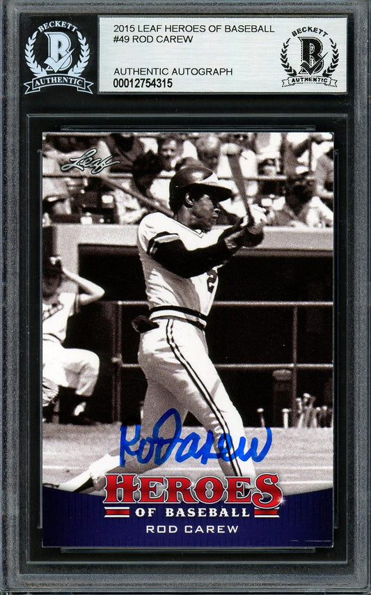 Rod Carew Autographed 2015 Leaf Heroes of Baseball Card #49 Minnesota Twins Beckett BAS #12754315
