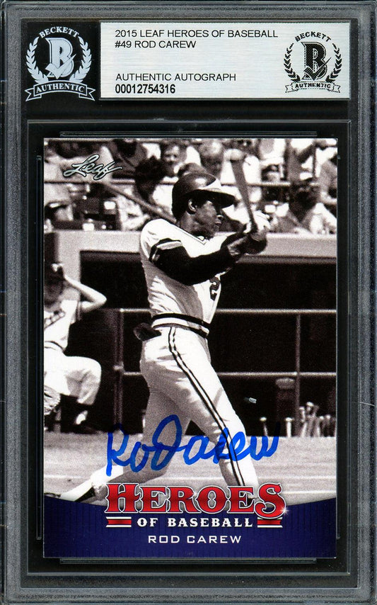 Rod Carew Autographed 2015 Leaf Heroes of Baseball Card #49 Minnesota Twins Beckett BAS #12754316