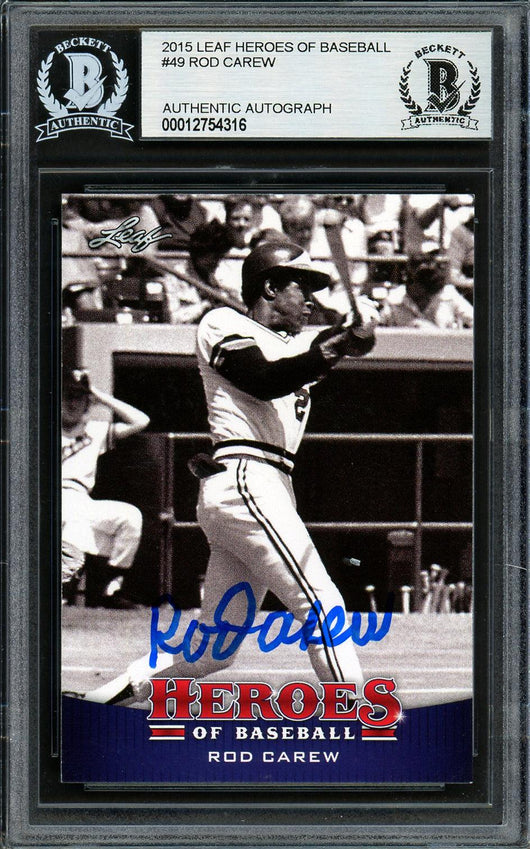 Rod Carew Autographed 2015 Leaf Heroes of Baseball Card #49 Minnesota Twins Beckett BAS #12754316