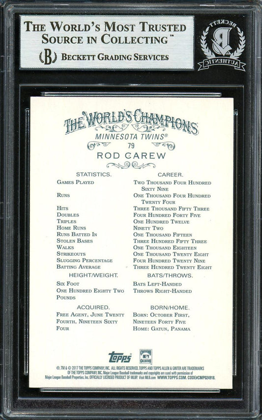 Rod Carew Autographed 2017 Topps Allen & Ginter Foil Card #79 Minnesota Twins Beckett BAS Stock #193387