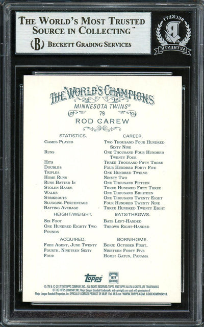 Rod Carew Autographed 2017 Topps Allen & Ginter Foil Card #79 Minnesota Twins Beckett BAS Stock #193387