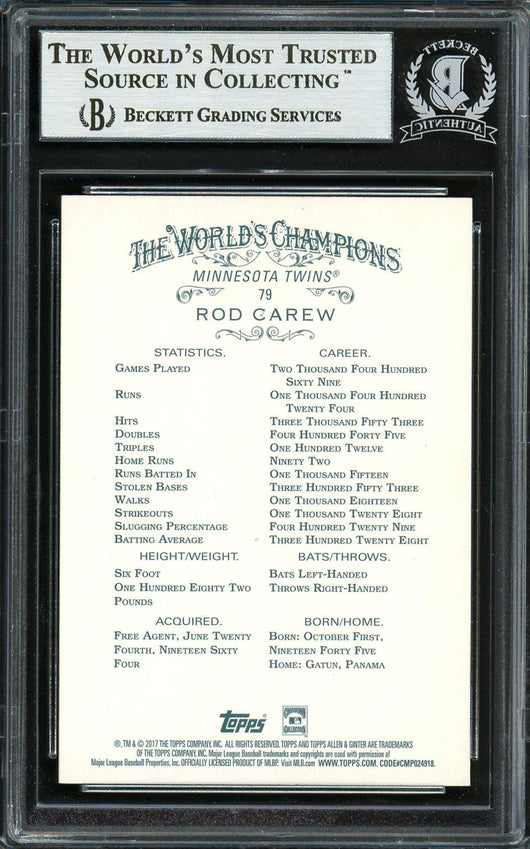 Rod Carew Autographed 2017 Topps Allen & Ginter Foil Card #79 Minnesota Twins Beckett BAS Stock #193387