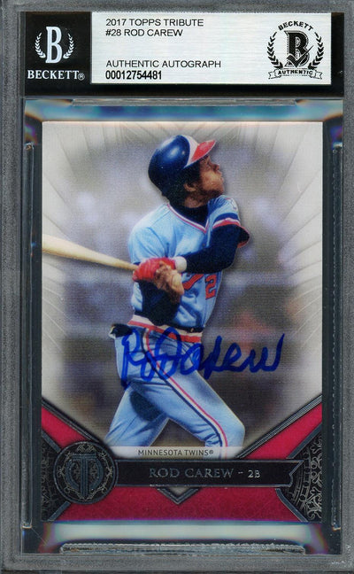 Rod Carew Autographed 2017 Topps Tribute Card #28 Minnesota Twins Beckett BAS #12754481