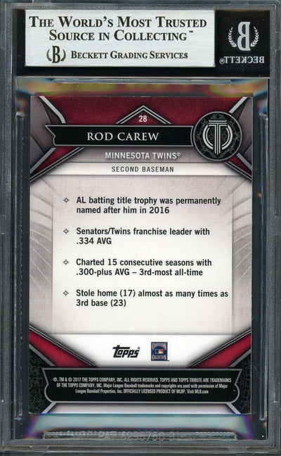 Rod Carew Autographed 2017 Topps Tribute Card #28 Minnesota Twins Beckett BAS #12754481