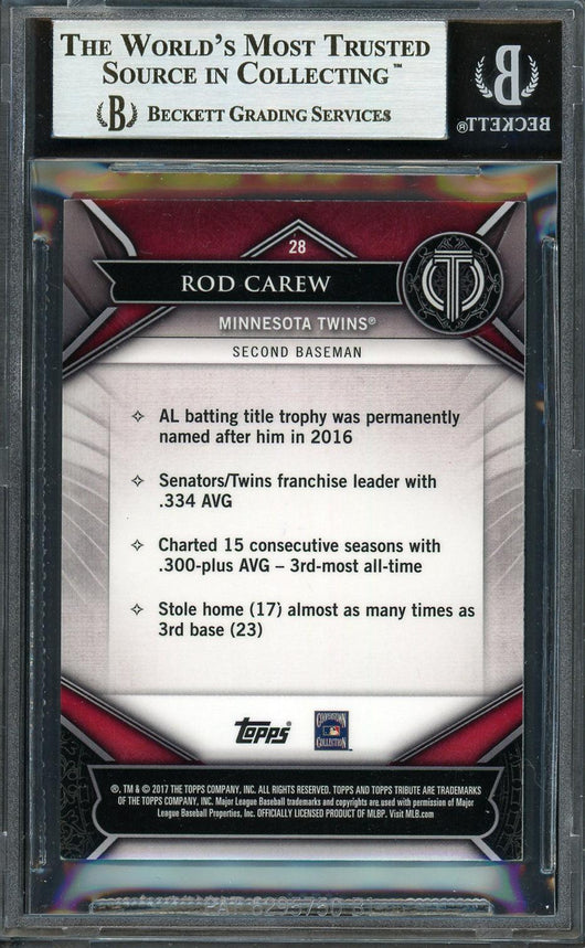 Rod Carew Autographed 2017 Topps Tribute Card #28 Minnesota Twins Beckett BAS #12754481