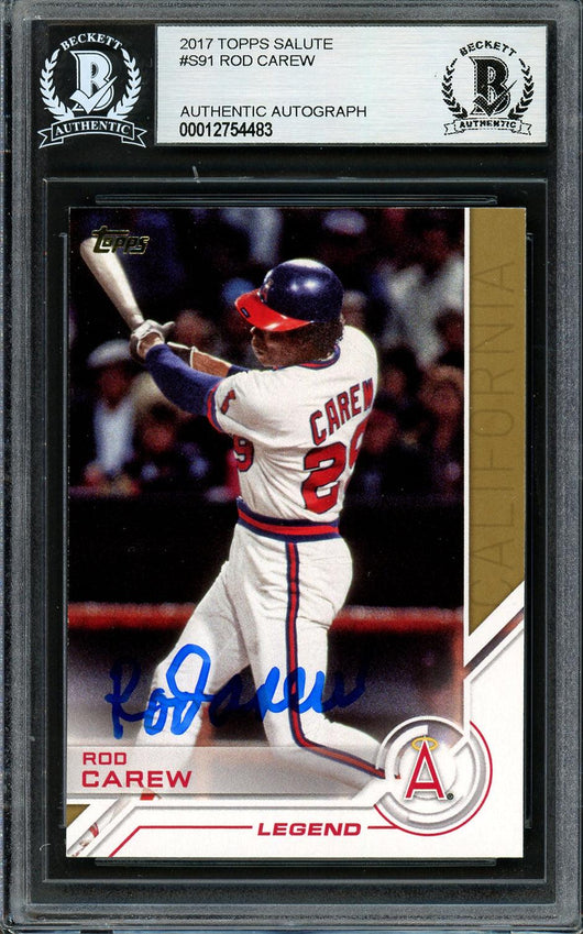 Rod Carew Autographed 2017 Topps Salute Card #S-91 California Angels Beckett BAS #12754483