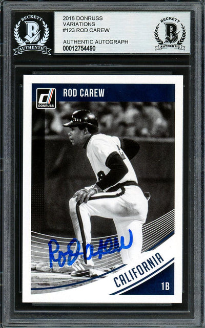 Rod Carew Autographed 2018 Donruss Black & White Card #123 Minnesota Twins Beckett BAS #12754490