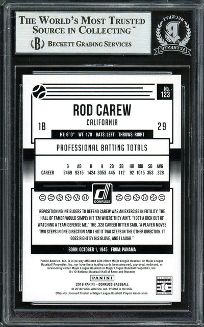 Rod Carew Autographed 2018 Donruss Black & White Card #123 Minnesota Twins Beckett BAS #12754490