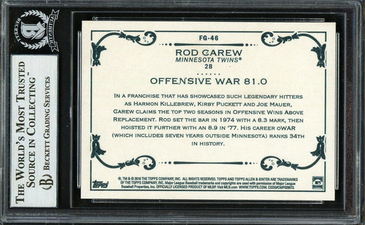 Rod Carew Autographed 2018 Topps Allen & Ginter Fantasy Goldmine Card #FG-46 Minnesota Twins Beckett BAS #12754491