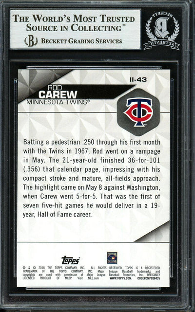 Rod Carew Autographed 2018 Topps Instant Impact Card #II-43 Minnesota Twins Beckett BAS #12754503