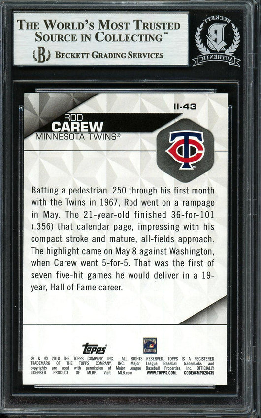 Rod Carew Autographed 2018 Topps Instant Impact Card #II-43 Minnesota Twins Beckett BAS #12754503
