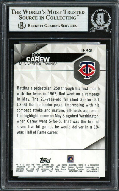 Rod Carew Autographed 2018 Topps Instant Impact Card #II-43 Minnesota Twins Beckett BAS #12754504