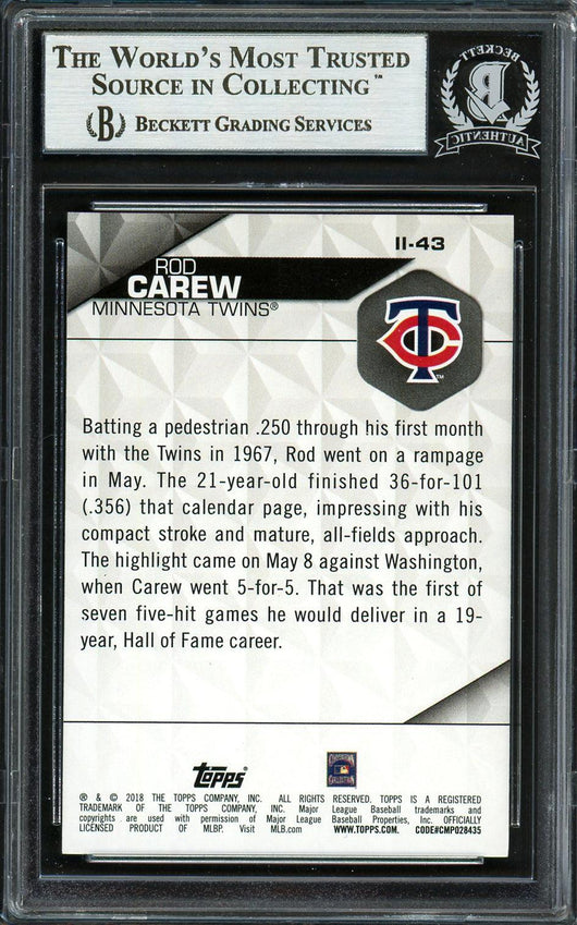Rod Carew Autographed 2018 Topps Instant Impact Card #II-43 Minnesota Twins Beckett BAS #12754504