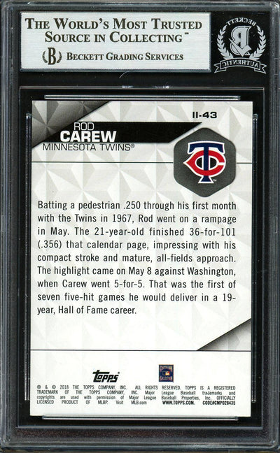 Rod Carew Autographed 2018 Topps Instant Impact Card #II-43 Minnesota Twins Beckett BAS #12754506
