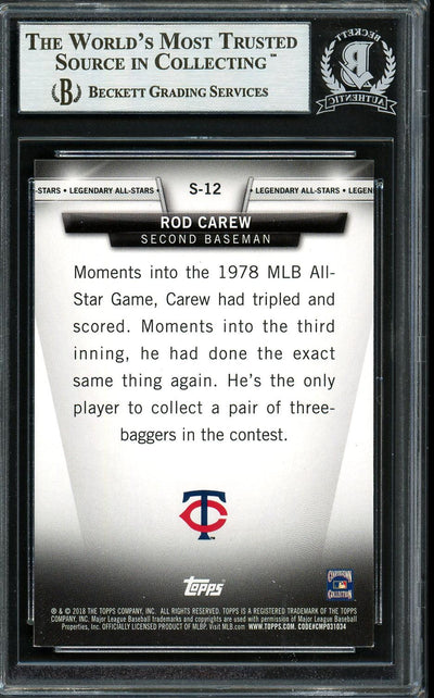 Rod Carew Autographed 2018 Topps Legendary All Stars Card #S-12 Minnesota Twins Beckett BAS #12754508