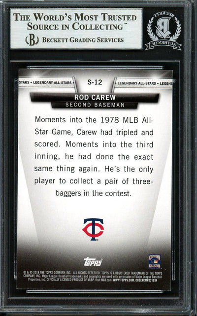 Rod Carew Autographed 2018 Topps Legendary All Stars Card #S-12 Minnesota Twins Beckett BAS #12754509