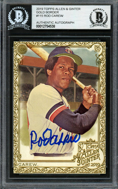 Rod Carew Autographed 2019 Topps Allen & Ginter Gold Card #115 Minnesota Twins Beckett BAS #12754538