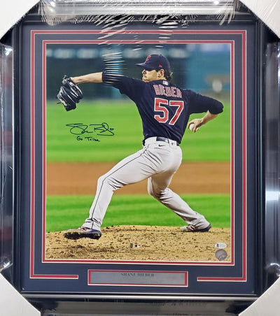 Shane Bieber Autographed Framed 16x20 Photo Cleveland Indians "Go Tribe" Beckett BAS #WF77613
