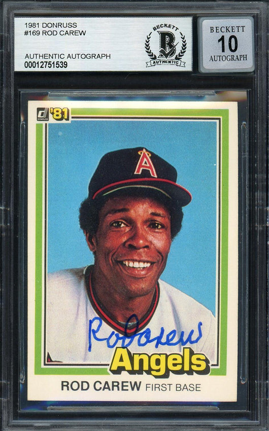 Rod Carew Autographed 1981 Donruss Card #169 California Angels Auto Grade Gem Mint 10 Beckett BAS #12751539